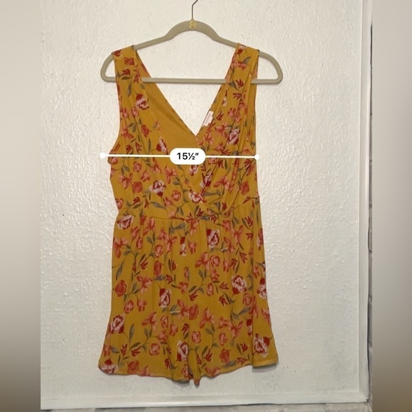Xhileration mustard, color, yellow floral, romper, size large - Picture 5 of 7